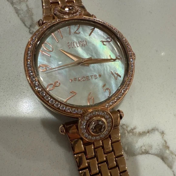 Ecclissi Round Rose Gold Stainless Steel Mother of Pearl Women's Watch - Picture 1 of 16